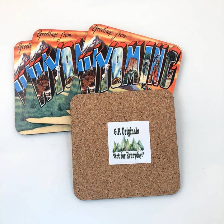 GP Originals - Wholesale Coasters - Wyoming Vintage Postcard  4pc. coaster set3