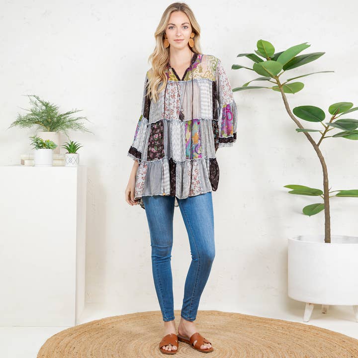 Young Threads - Wholesale Blouse - Women's - Chic Overdyed Band Collar Jhabla Top (New Color)17