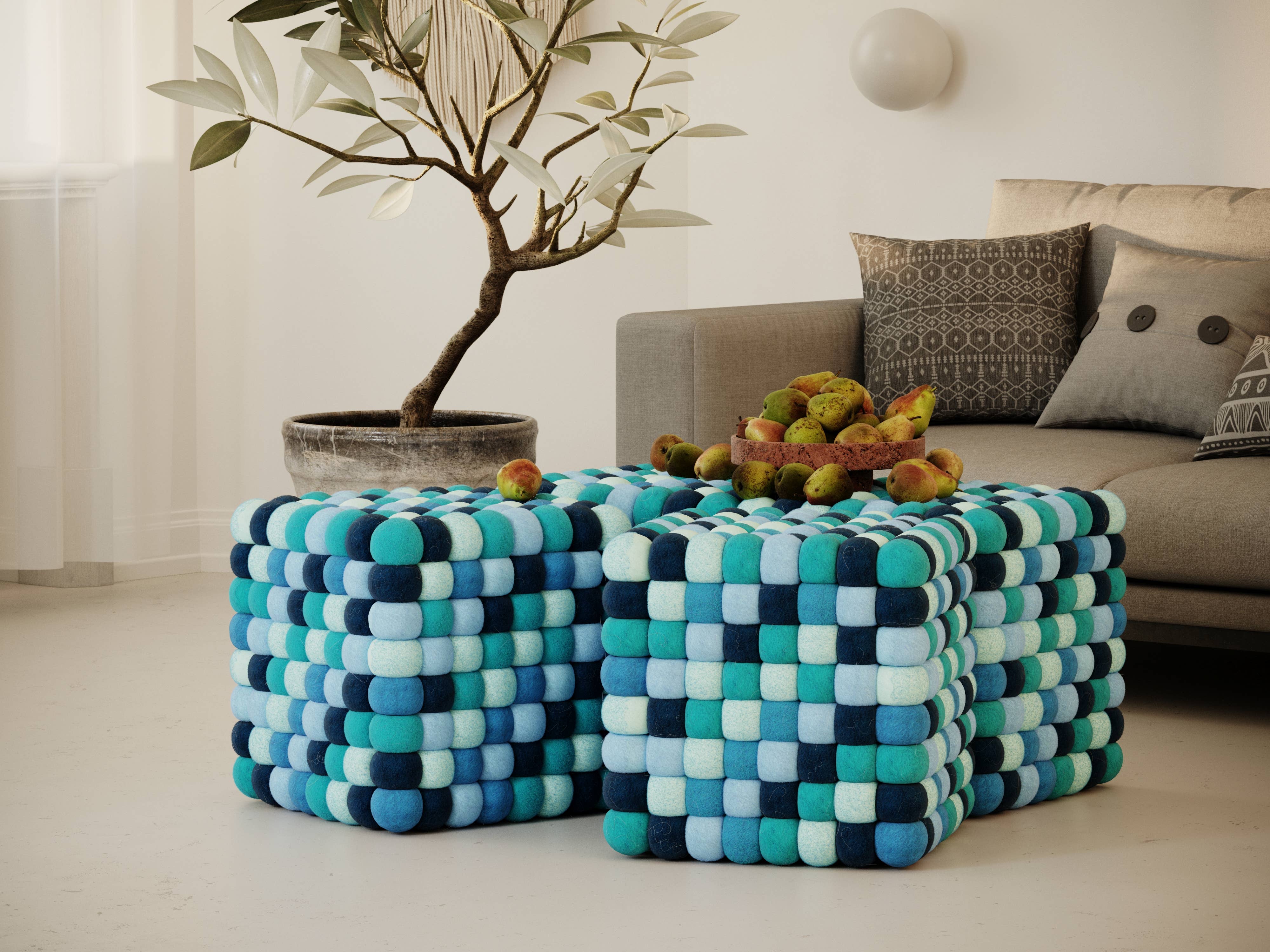 Reefelt - Venta al por mayor Puf - Puf otomano con forma de bola de fieltro multicolor7