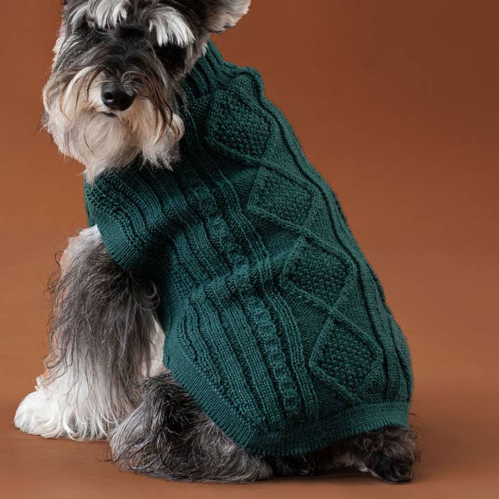 Emerald Green Aran Alpaca Dog Sweater for wholesale by Alqo Wasi