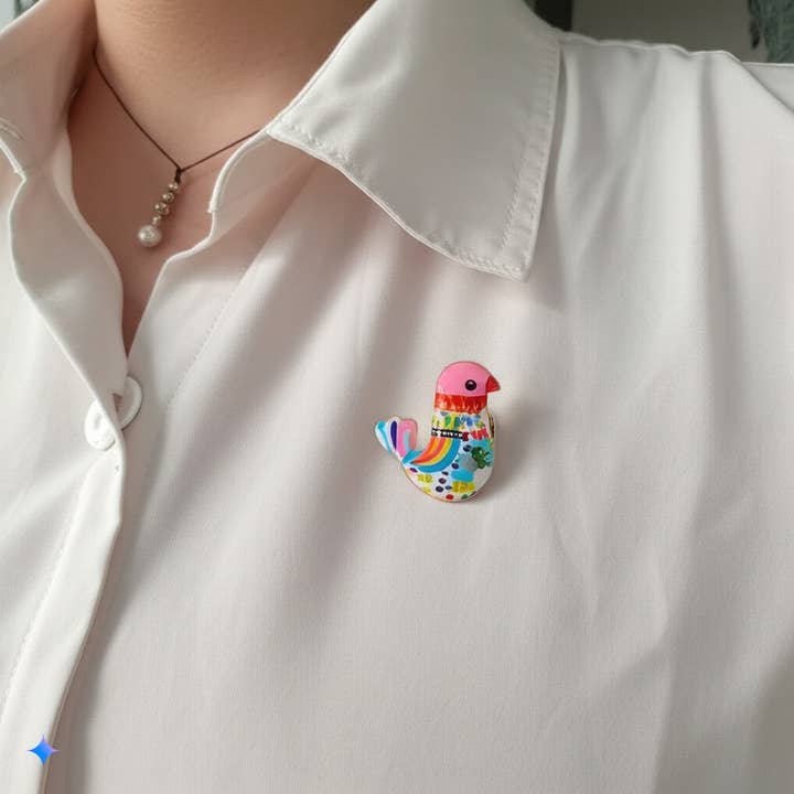 Broche de Pássaro Colorido, Alfinete Ornitológico em Esmalte Presente Vibrante por atacado de Magnifique Hearts