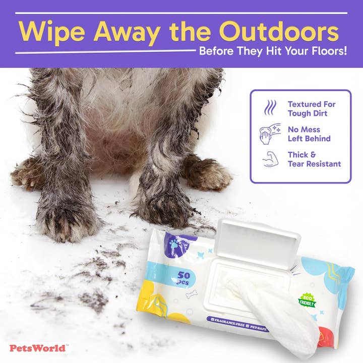 PetsWorld Inc - Wholesale Pet Grooming Aid - Dog - PetsWorld Unscented Pet Wipes – 50 Wipes, 1 Pack3