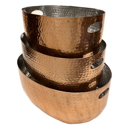 India Handicrafts Inc - Wholesale Decorative Plate/Dish/Bowl - Hammered Copper Beverage Tub Set of 3 pieces LG, MED, SML