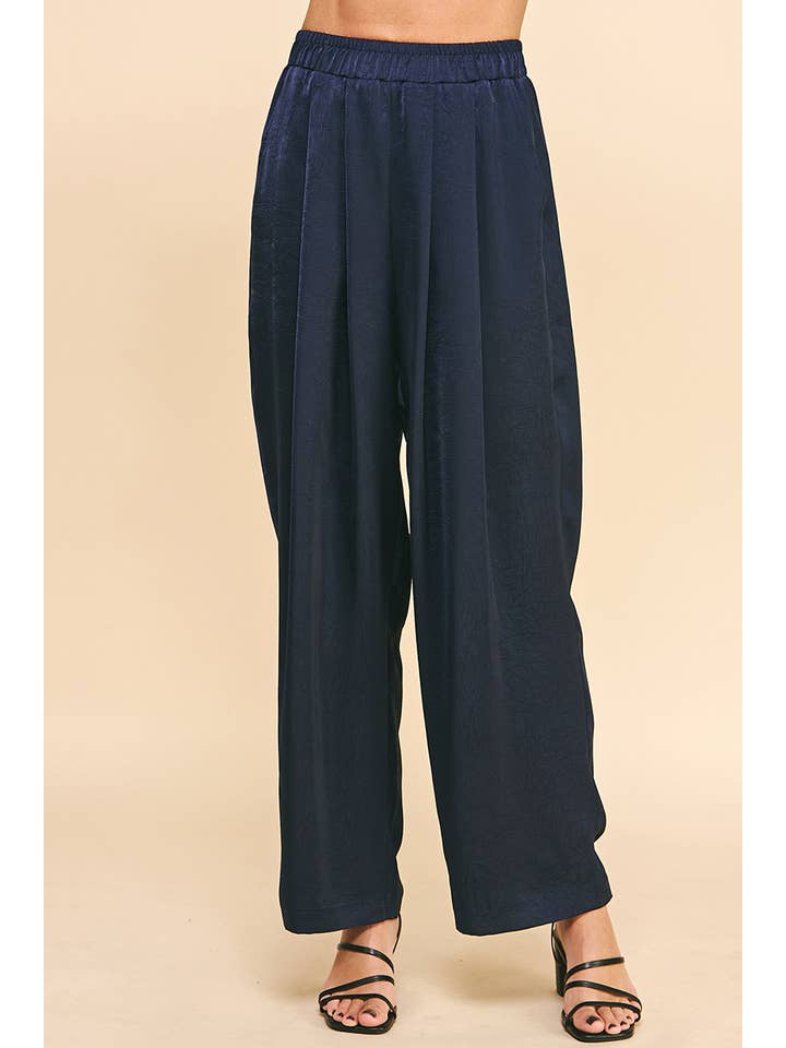 PINCH - Wholesale Pants - Women's - HIGH WAIST SATIN PANTS - NAVY