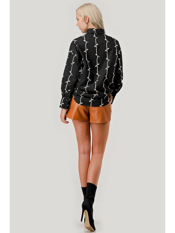 GeeGee x Lovelo - Wholesale Button Down Shirt - Women's - Ribbon Stripe Pattern Button-Up Shirt, OT5091814