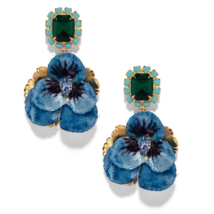 La Boucle d'Oreille Pansy Bleu Émeraude Récif Rose pour la vente par The Pink Reef