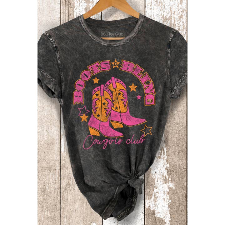 BT1494 MT BOOTS BLING COWGIRLS CLUB - Vintage Mineral Wash and other Purchase Wholesale bling t shirts. Free Returns & Net 60 Terms on Faire trending on Faire.