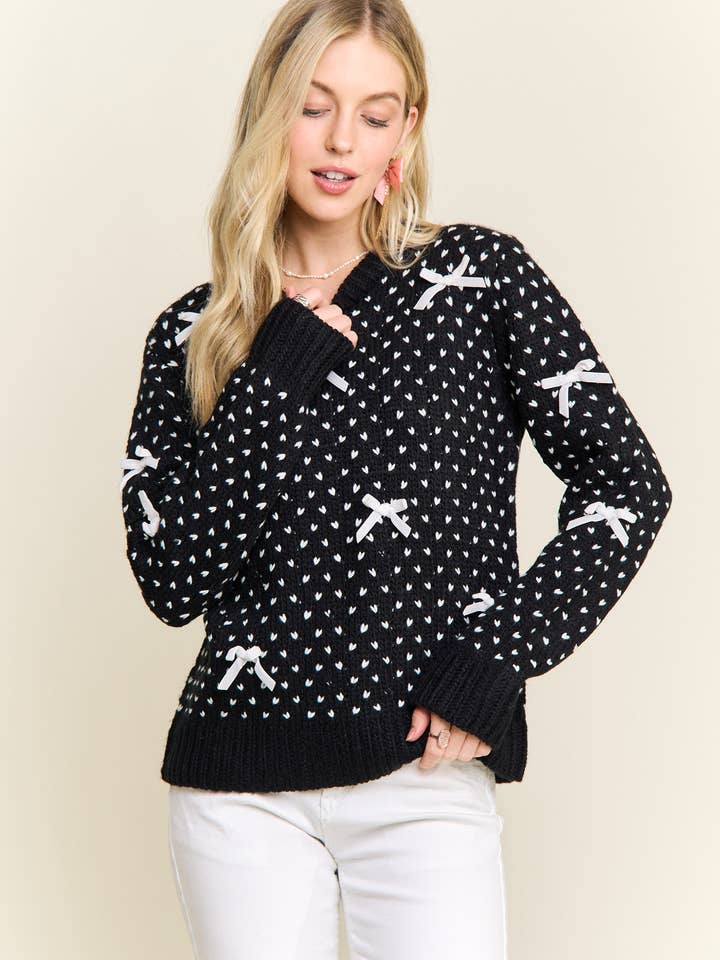 ADORA LA - Wholesale Knit Sweater - Women's - CESW4122-KNIT SWEATER WITH BOW ACCENTS20