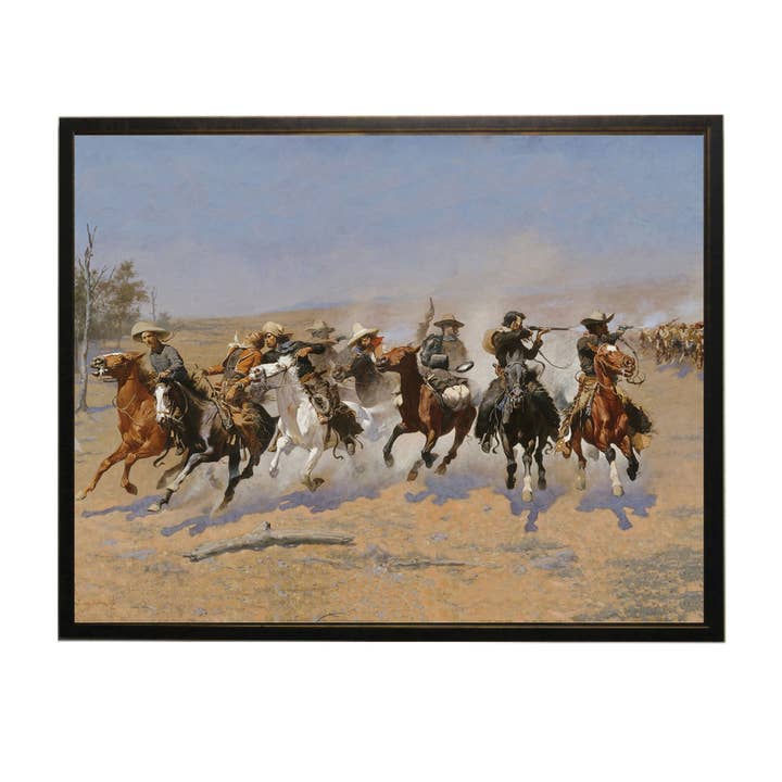 Vintage oil painting of western cowboys for wholesale by Antique Curiosities Inc