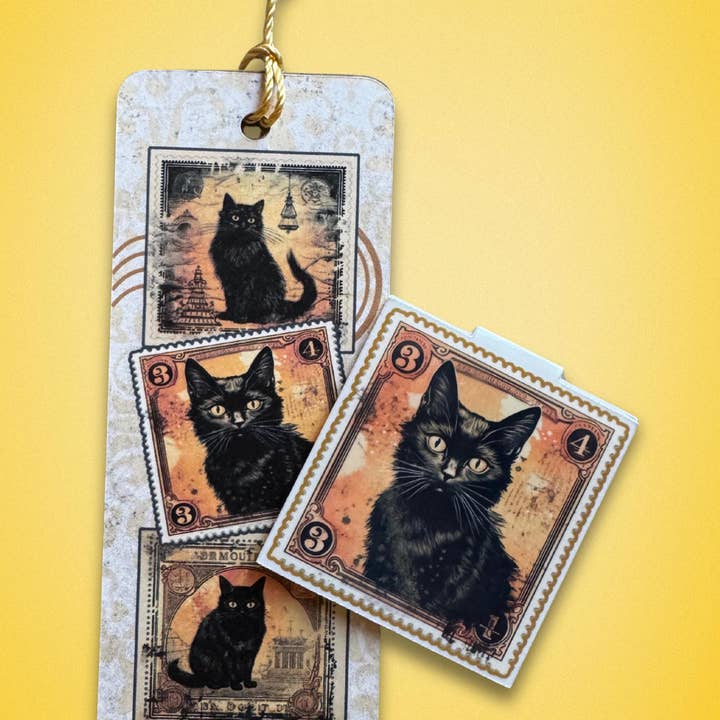 Segnalibro Francobollo Gatto Nero: Magnetico o Cartoncino per la vendita all'ingrosso da parte di Readers Gonna Read