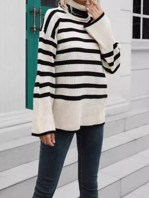 Masyal - Wholesale Knit Sweater - Women's - Striped Turtleneck Pullover Sweater2