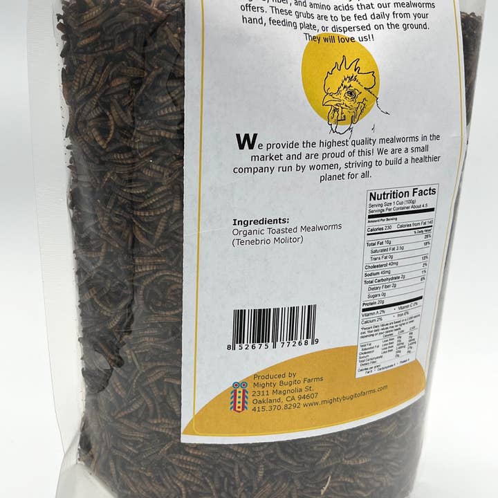 Mighty Bugito Farms - Wholesale Pet Food - Not Cat/Dog - Toasted Organic Mealworms 2lb - Chicken Feed Treats1