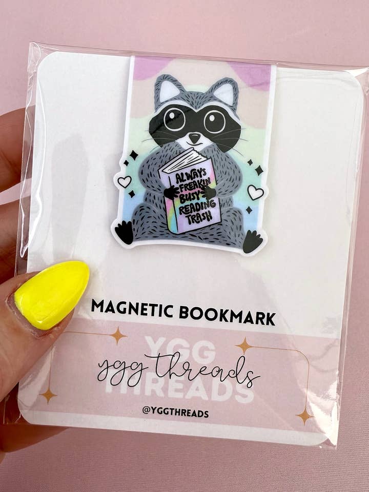 Always Busy Reading Trash Raccoon Magnetic Bookmark for wholesale by YGG Threads