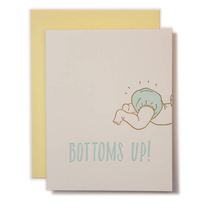 Ladyfingers Letterpress - Wholesale Baby Card - Bottoms Up Baby New Parents Card