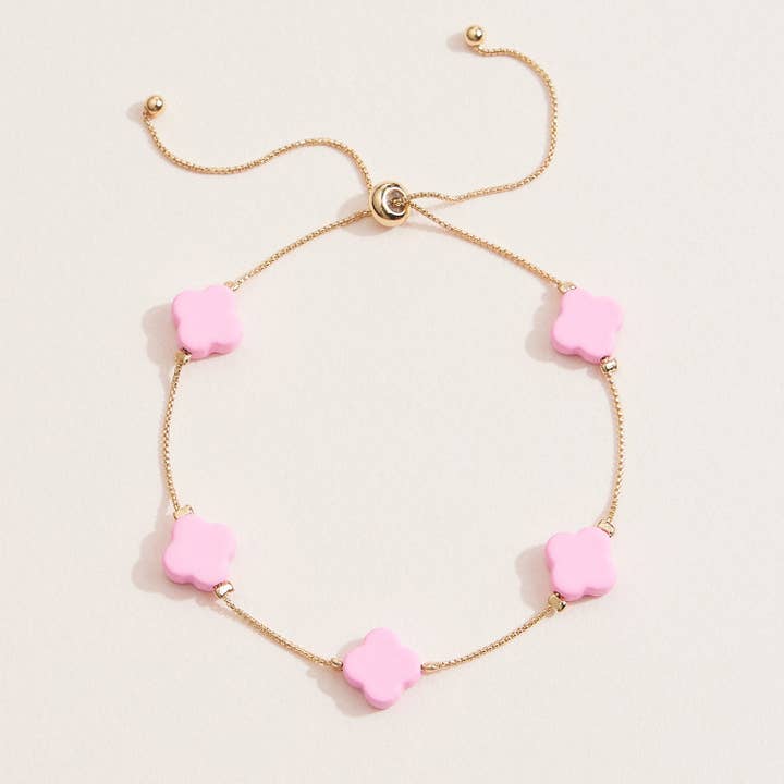 Lilla Haven - Wholesale Charm/Dangle Bracelet - Adjustable Four-Leaf Clover Charm Bracelet – Delicate Chain with Vibrant Clover Accents in Red, White, Black, or Pink