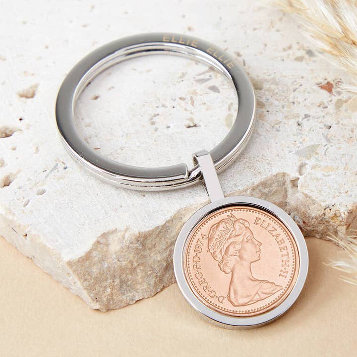 50th Birthday 1974 Halfpenny Keyring for wholesale by Ellie Ellie LTD