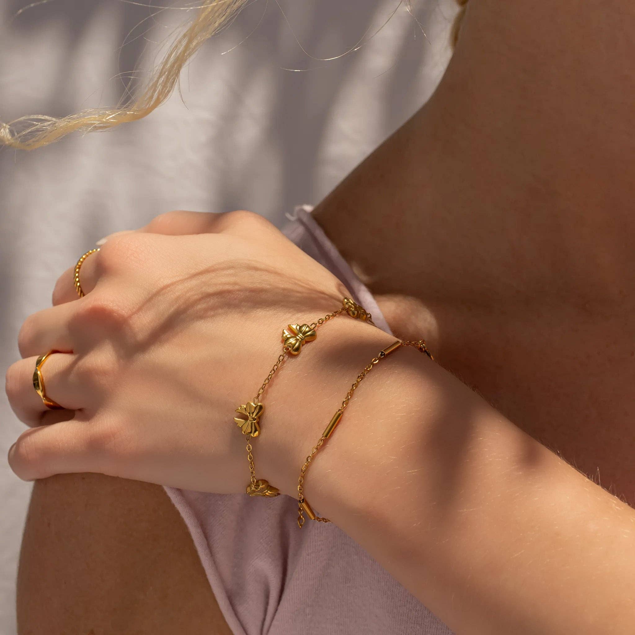 WJW - Wholesale Link & Chain Bracelet - 18K Gold PVD Stainless Steel Satellite Bar Chain Bracelet9