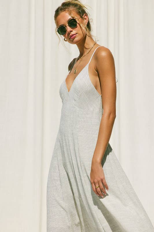 ILLA ILLA - Wholesale Dress - Women's - Striped Linen Maxi Dress9