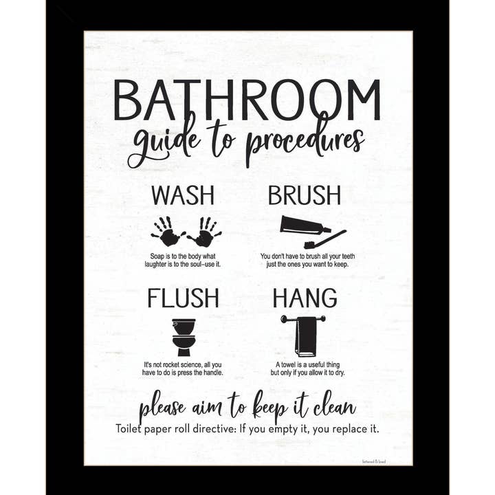Bathroom Guide by Lettered & Lined, Black Frame for wholesale by Trendy Decor 4U
