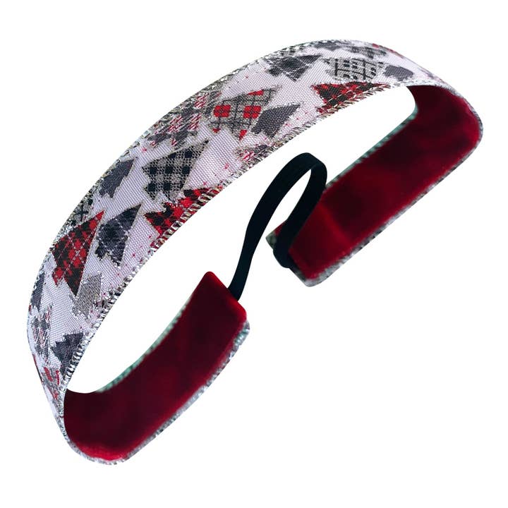 Holiday | Plaid and Pine Sparkle | White, Green, Red | 1 Inch for wholesale by Sweaty Bands