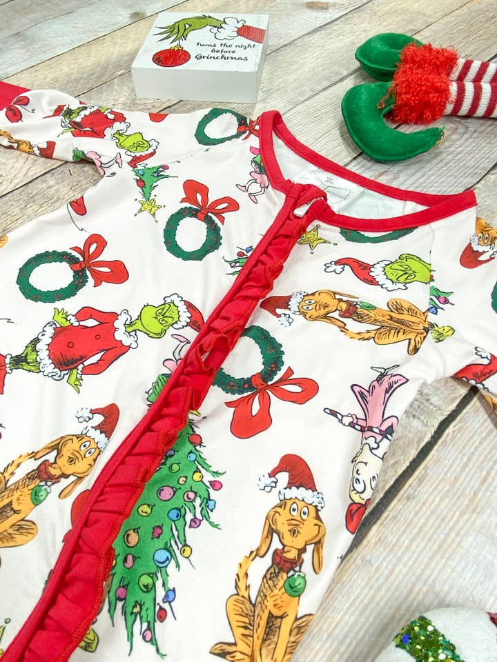 The Hair Bow Company - Wholesale Jumpsuit - Baby - It's Grinchmas Time Infant Onesie2