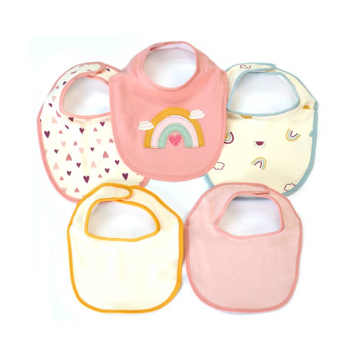 5 Pack Soft Cotton Poly Embroidered Baby Bibs for wholesale by Lollipop Dreams