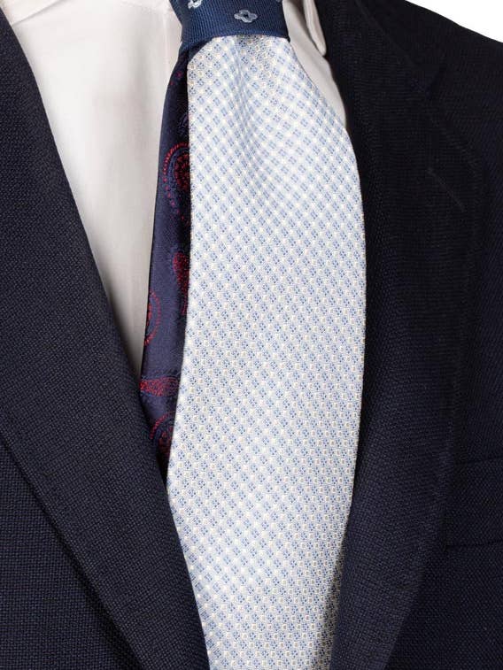 Gravata Azul Pó Padrão Branco Nó em Contraste Azul Padrão N2492 por atacado de Graffeo Cravatte