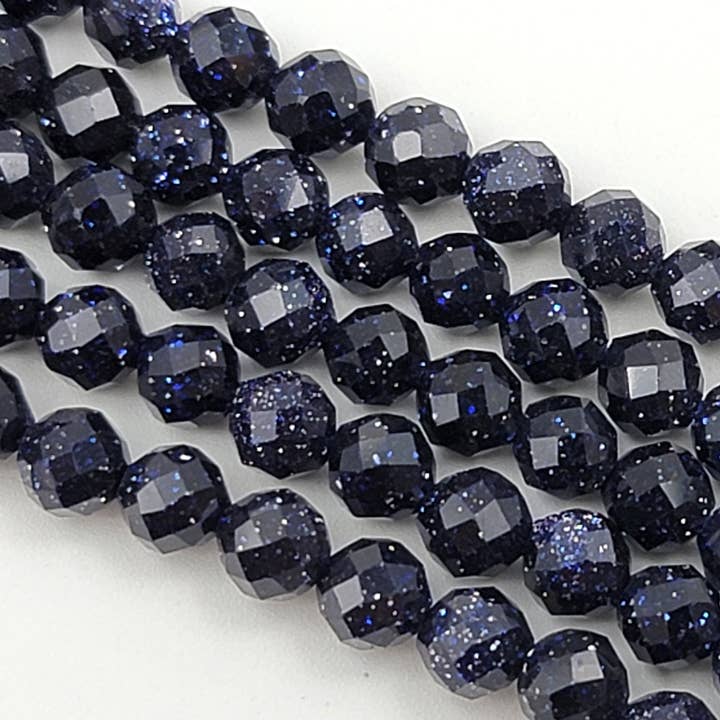 Beads Creation - Wholesale Beads - Blue Gold Sandstone Faceted Round Genuine Beads 4mm PRP522