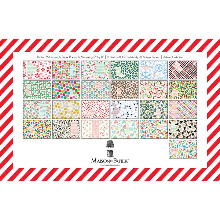 PLM179999 Christmas Advent Placemats for wholesale by Maison de Papier