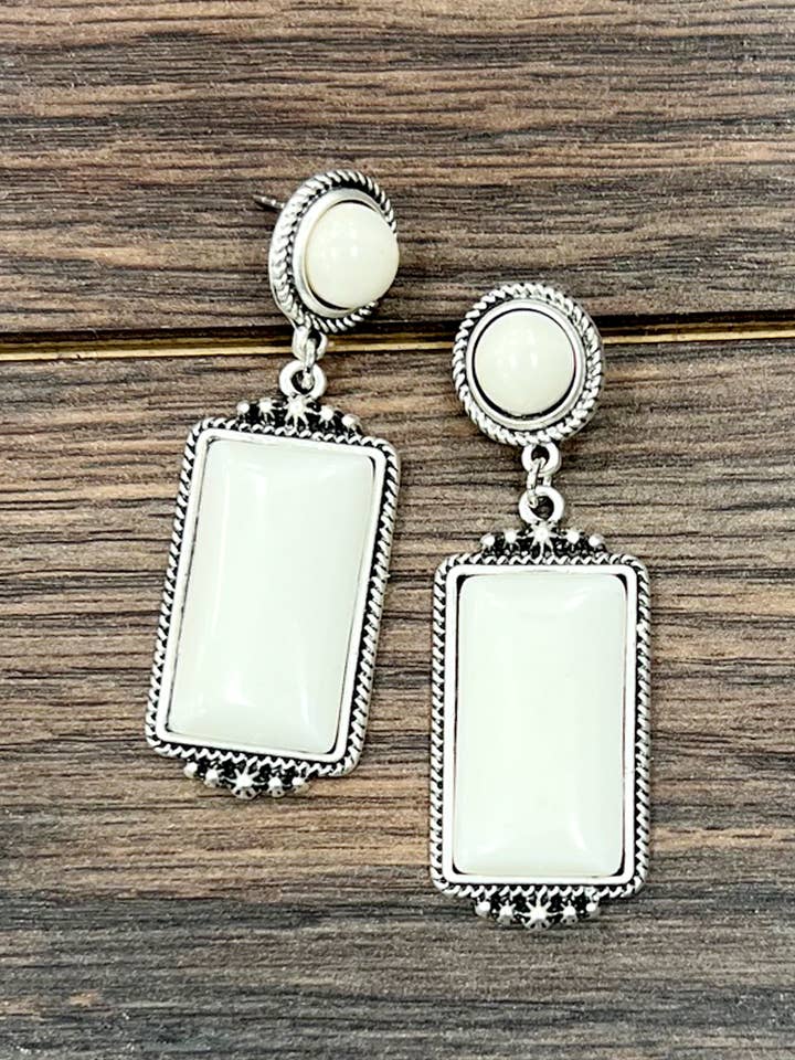 721410, 2.5" Rectangular White Turquoise Post Earrings for wholesale by ISAC Trading Inc