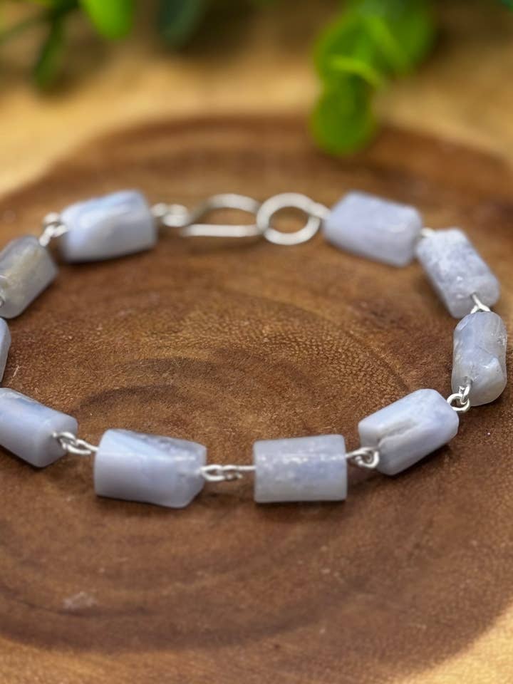 Blue Lace Agate Sterling Silver Bracelet for wholesale by Moonbeam Healing