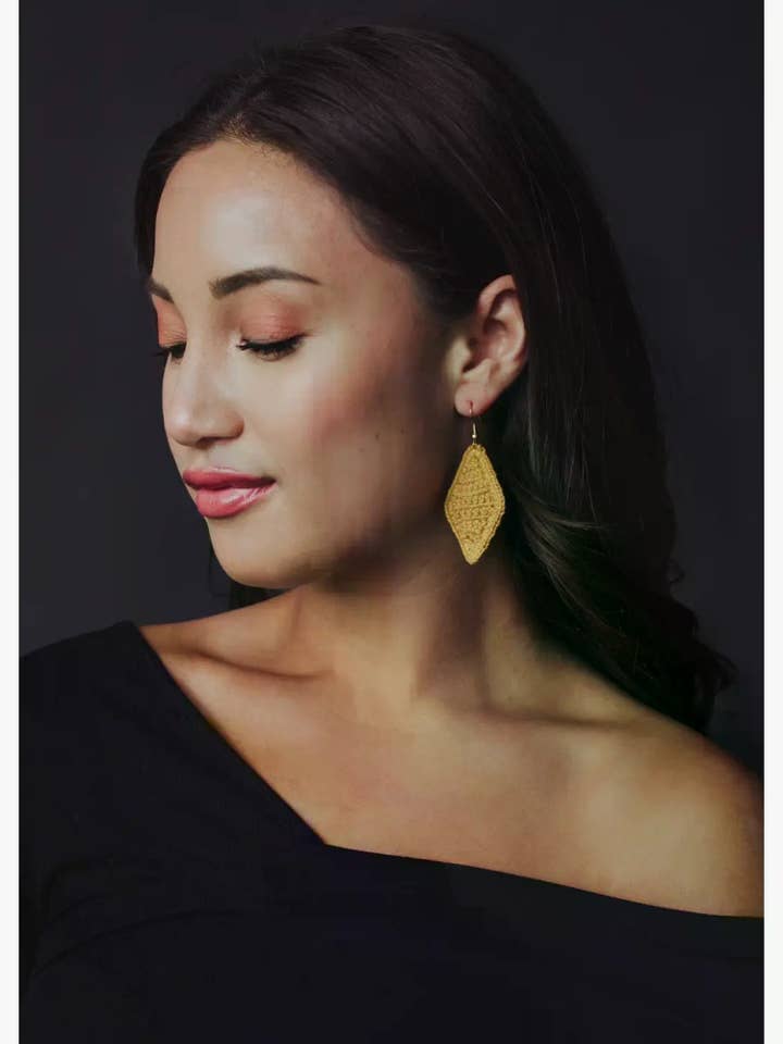 Mustard Diamond Crochet Earrings for wholesale by Panache Apparel Co.