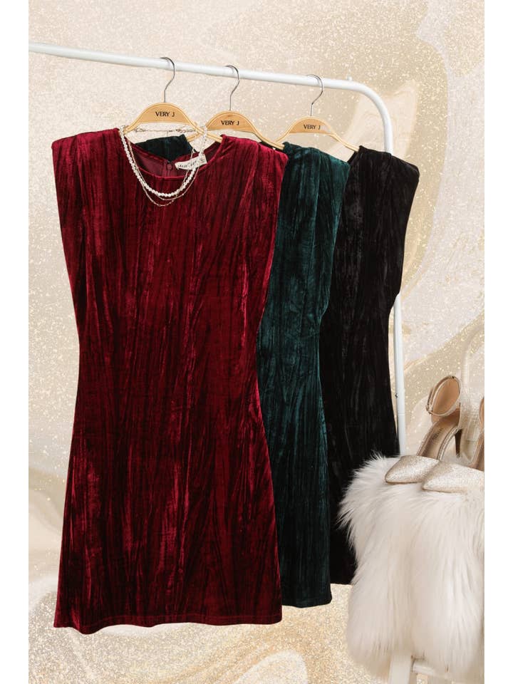 VERY J - Wholesale Dress - Women's - ND31435-Velvet Fitted Mini Holiday Dress With Shoulder Pad