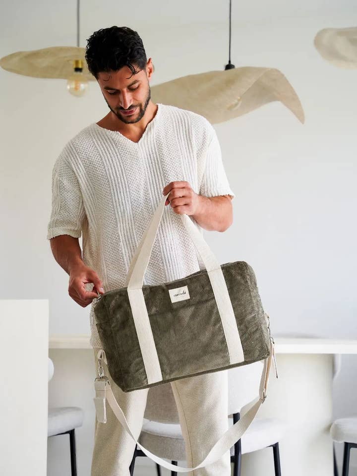 Corduroy baby changing bag khaki Noah for wholesale by Crocrobō Paris