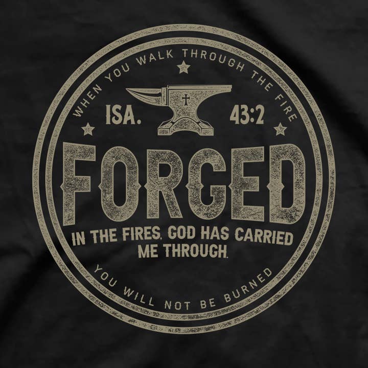 Black Kerusso Christian T-Shirt Forged In Fires for wholesale on Faire