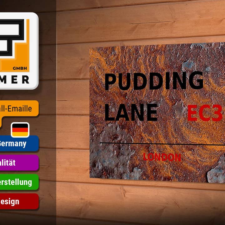 Femer - Wholesale Sign - London wooden sign 18x12 cm Pudding Lane EC3 wooden decorative sign2