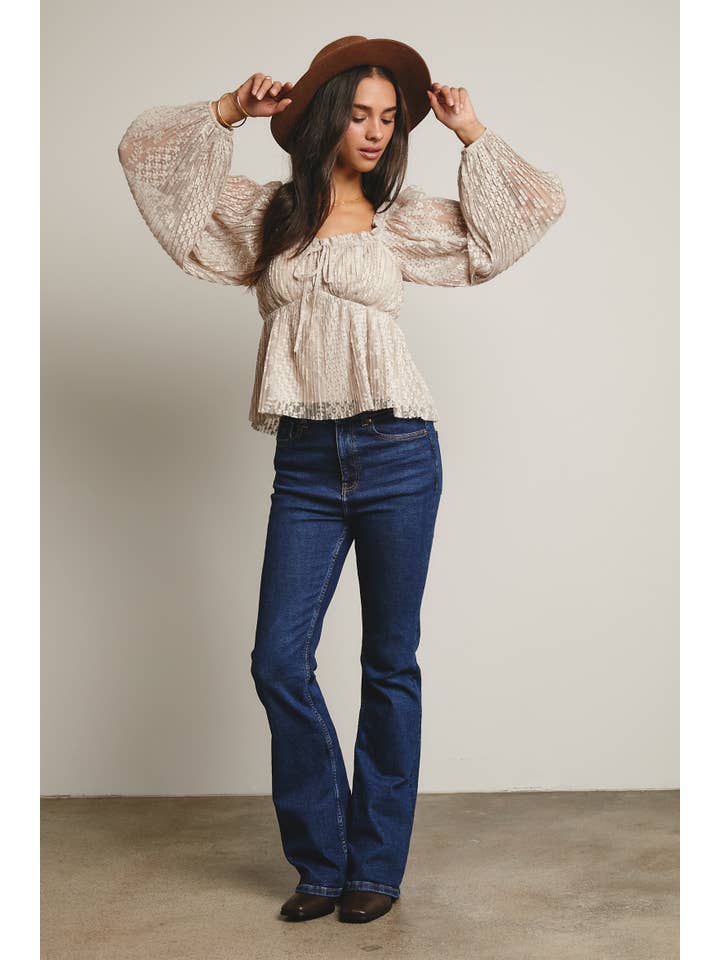 Forte - Wholesale Blouse – Women’s - Pleated Lace Peplum Blouse FT000120