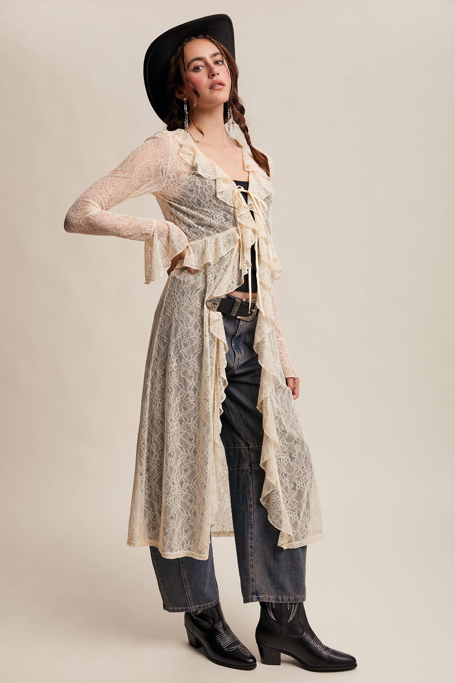 Listicle - Wholesale Kimono - Women's - Sheer Lace Ruffle Duster LJ025910