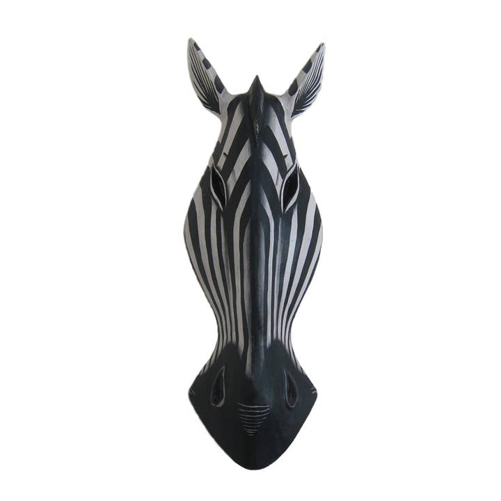 OMA - Eclectic Home - Wholesale Wall Accent - African Zebra Jungle Safari Mask Wooden Carved Wall Hanging