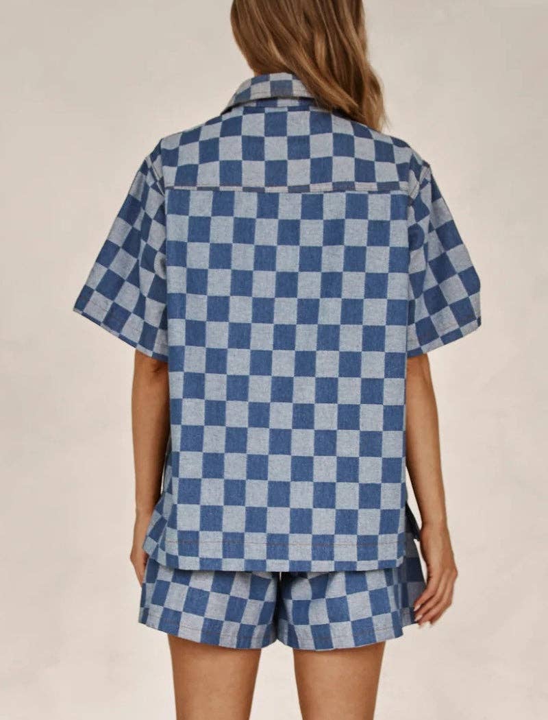 BLUE Checked Shirt and Shorts Co-Ord Set for wholesale on Faire4