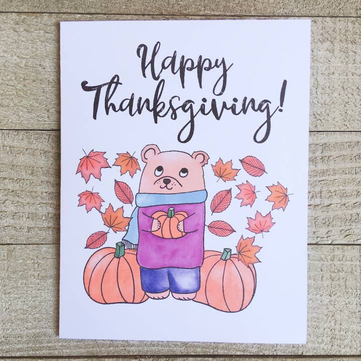 Bear Fall Thanksgiving Card for wholesale by Ink Delights