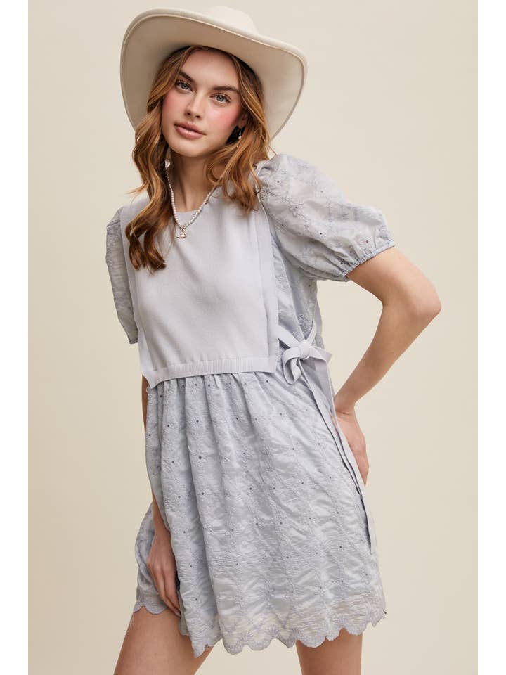 Listicle - Wholesale Dress - Women's - Embroidered Puff Sleeve Dress with Knit Vest20