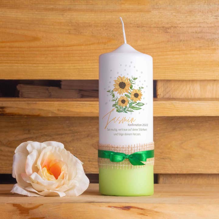 Vela de confirmação | girassol | 15 - 30 cm de altura | por atacado de Die Kerzenwerkstatt