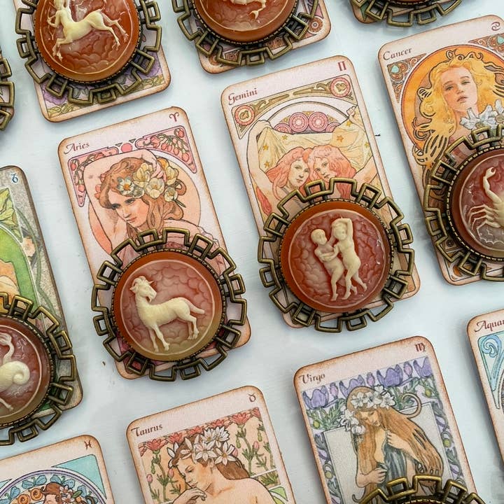 Vintage Zodiac Cameo Pins-Fashion/Gift/Metaphysical/Museum and other Purchase Wholesale pino. Free Returns & Net 60 Terms on Faire trending on Faire.