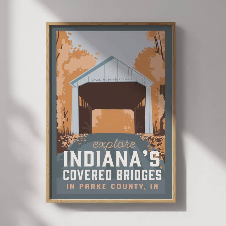 Póster de viaje de Covered Bridges of Indiana para venta al por mayor de Recollection Project