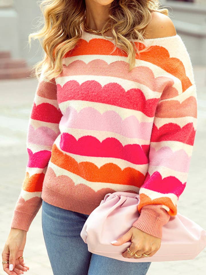 Ladies Color Block Long Sleeves Pullover Sweater SKT5015 for wholesale by Sweetkama