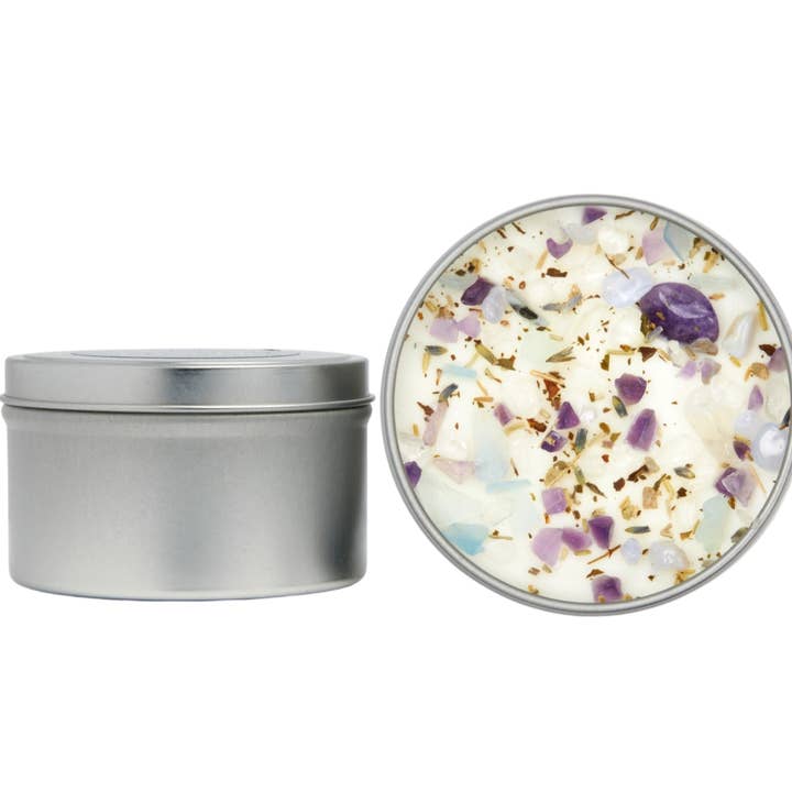 New Moon Beginnings - Wholesale Travel Candles - Crystals & Herb Energy Candles 8oz Tin Soy Candles Handmade22