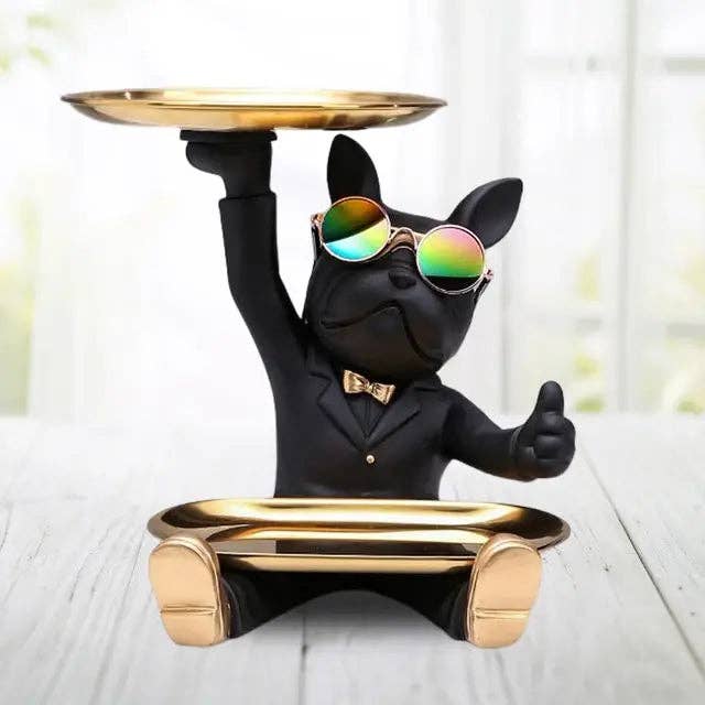 BlakOutlet – wholesale Sculpture – French Bulldog Sculpture Dog Statue with Tray1