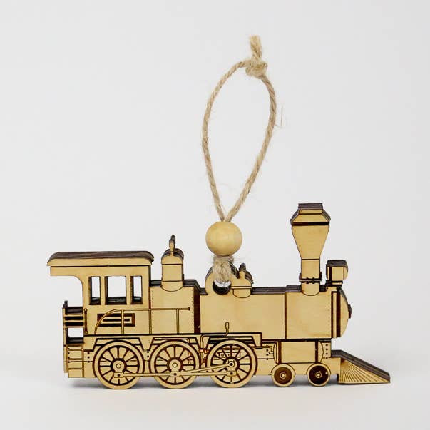 Wooden Steam Train Engine Ornament for wholesale by Beyond The Kerf