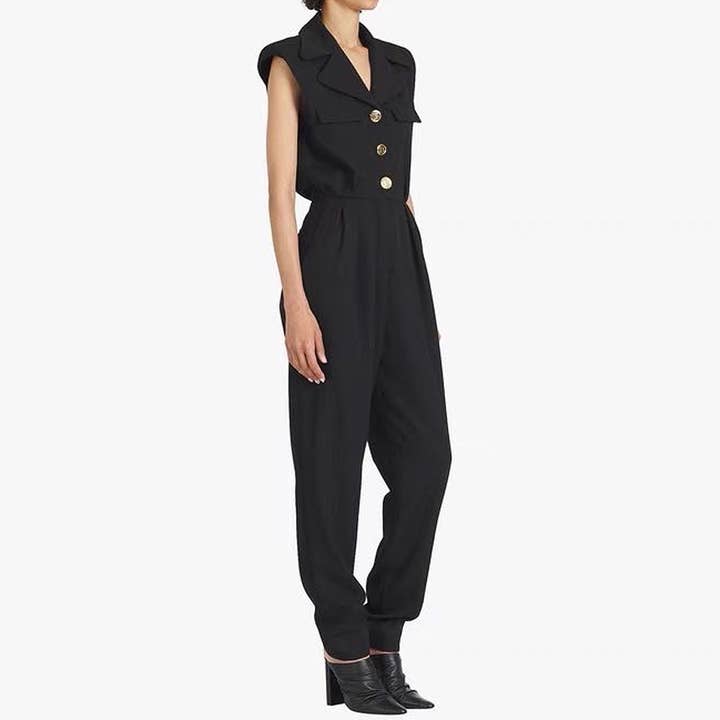 Productseeker - Wholesale Jumpsuit - Women's - JP25Y Sleeveless Tailored Jumpsuit with Collar and Pleats3